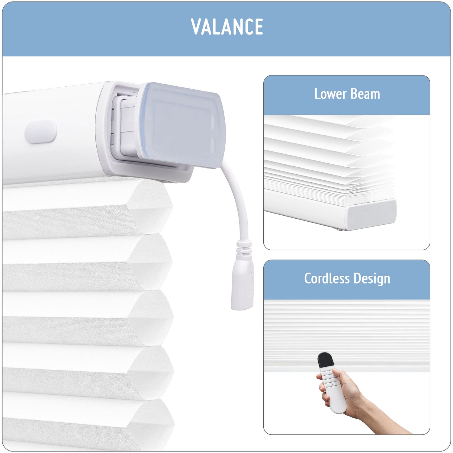 Keego No Drill Motorized Honeycomb Cellular Shades