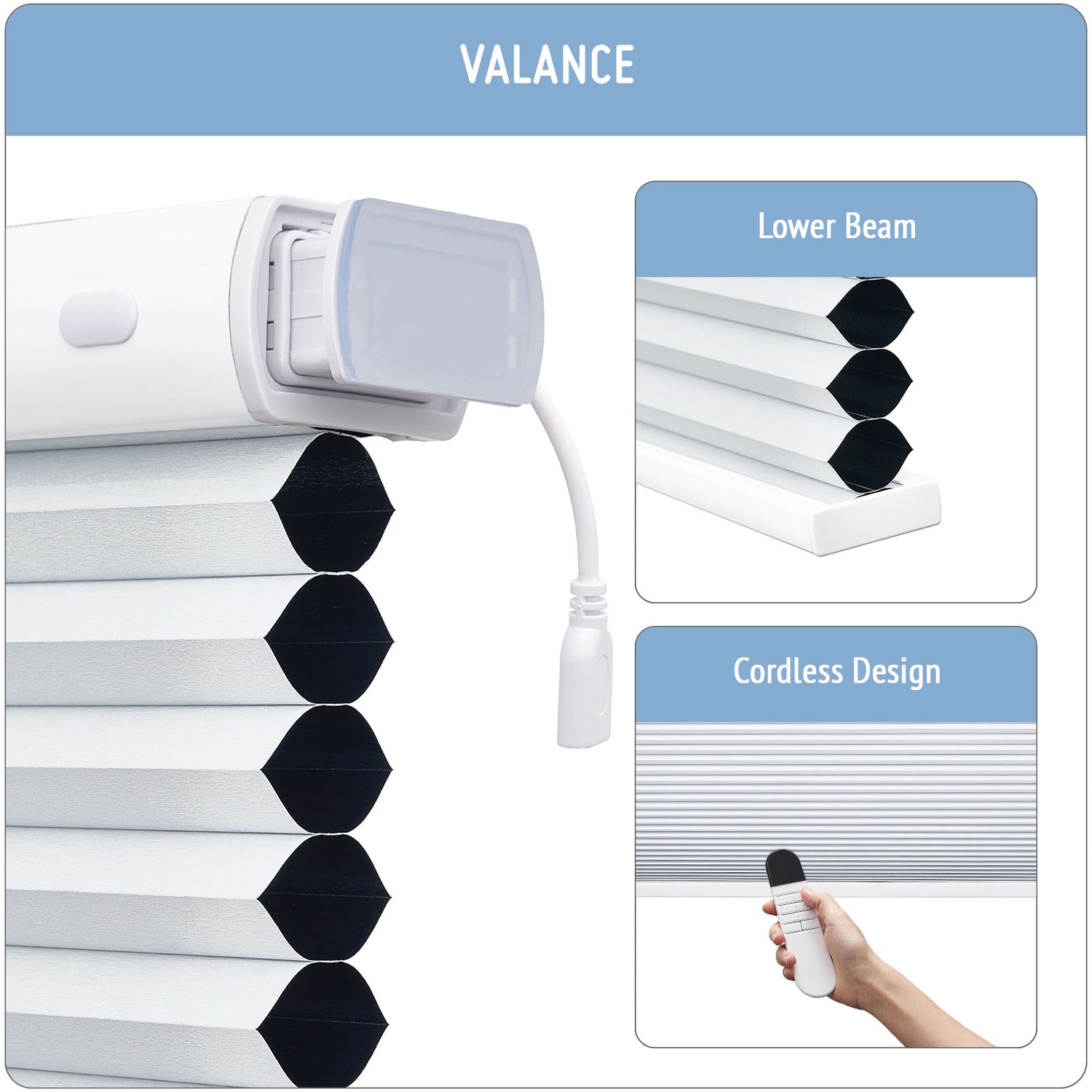 Keego No Drill Motorized Honeycomb Cellular Shades