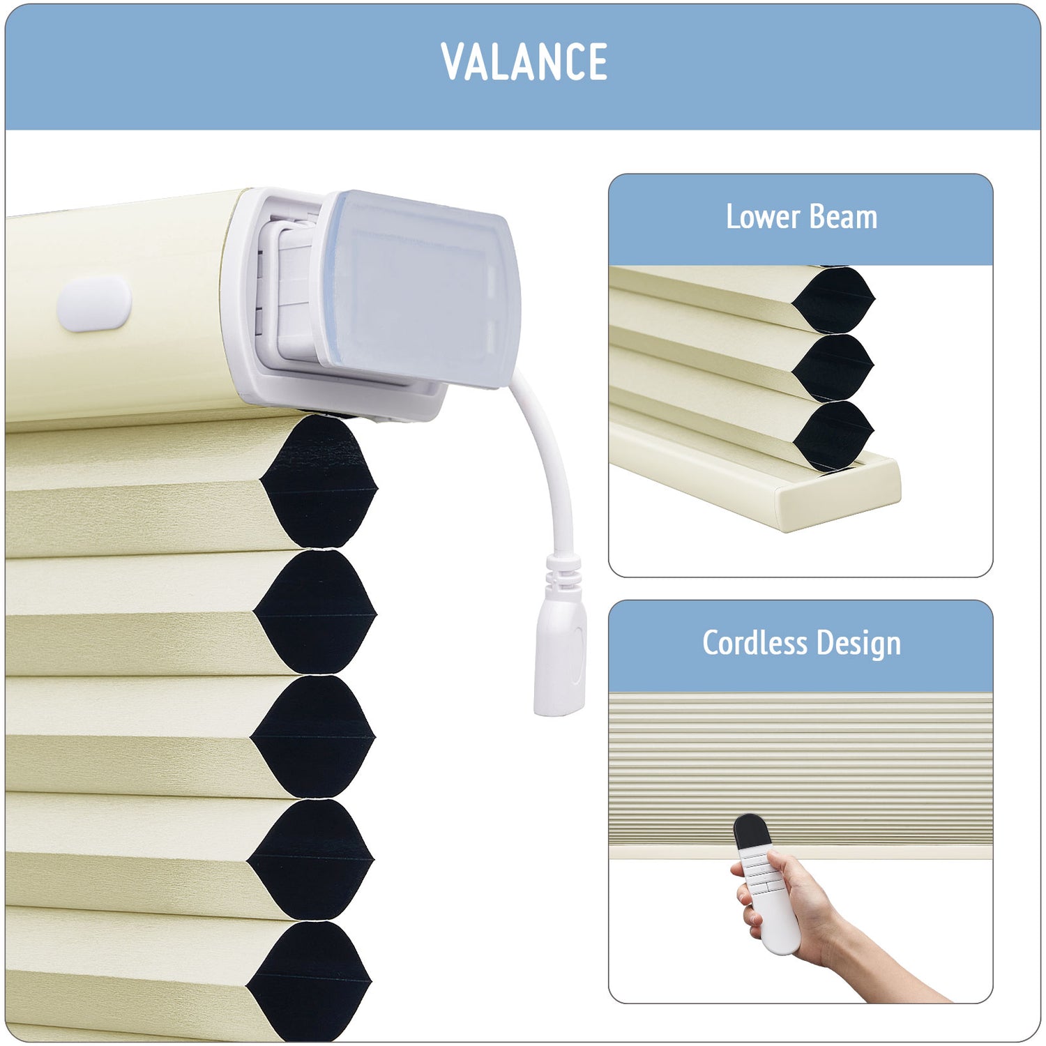 Keego No Drill Motorized Honeycomb Cellular Shades