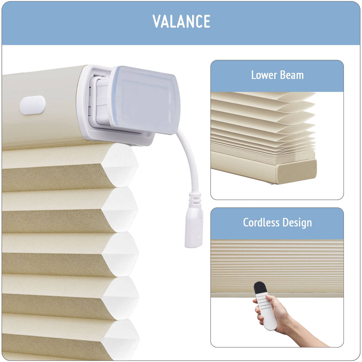Keego No Drill Motorized Honeycomb Cellular Shades