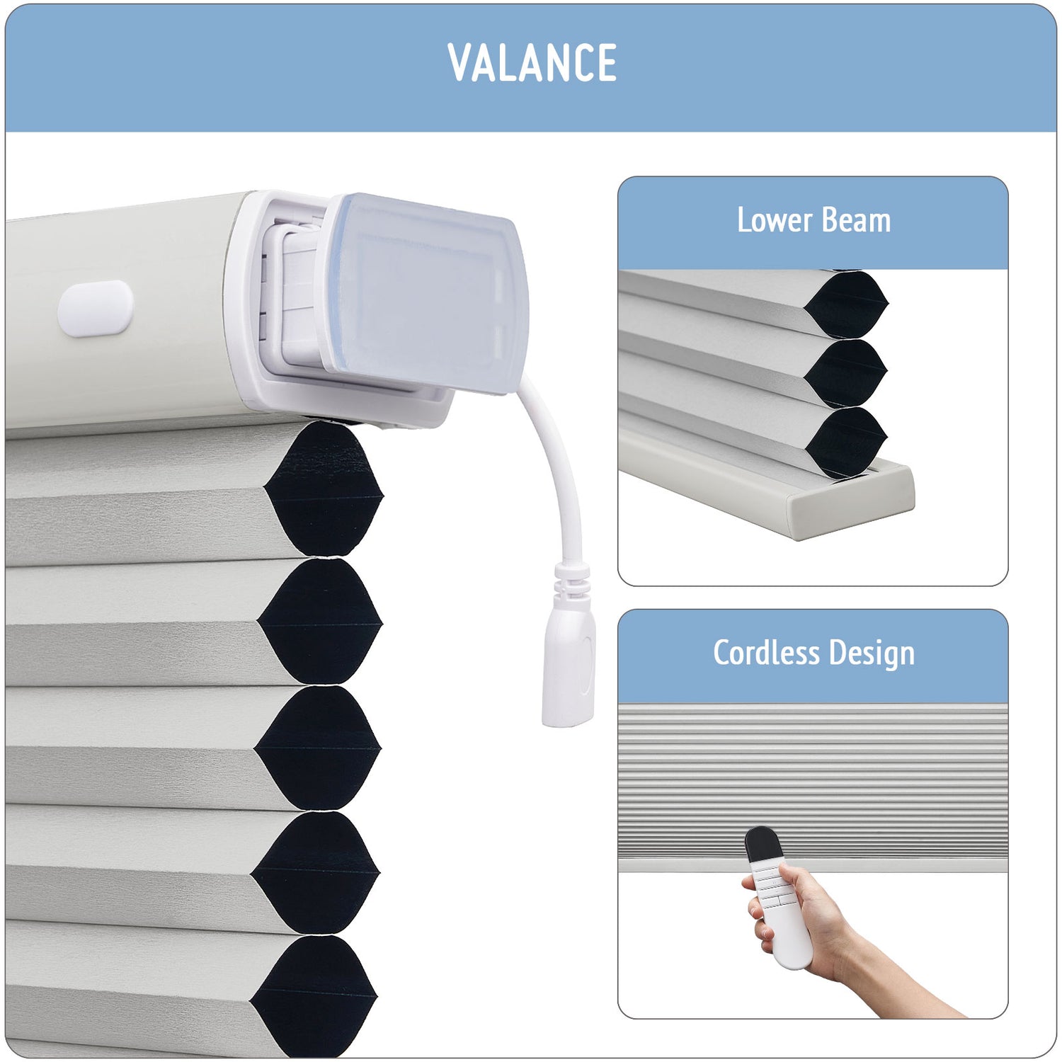Keego No Drill Motorized Honeycomb Cellular Shades