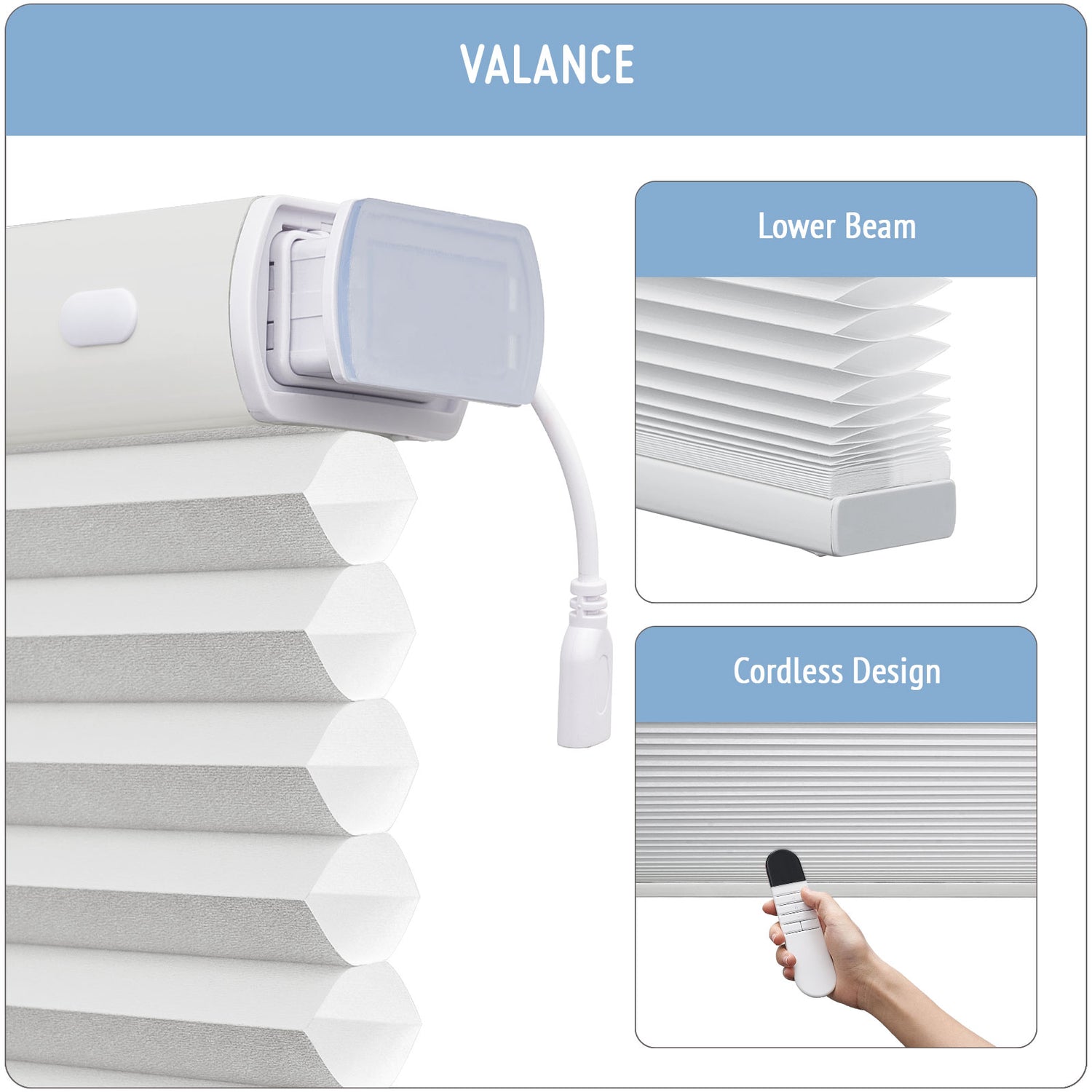 Keego No Drill Motorized Honeycomb Cellular Shades