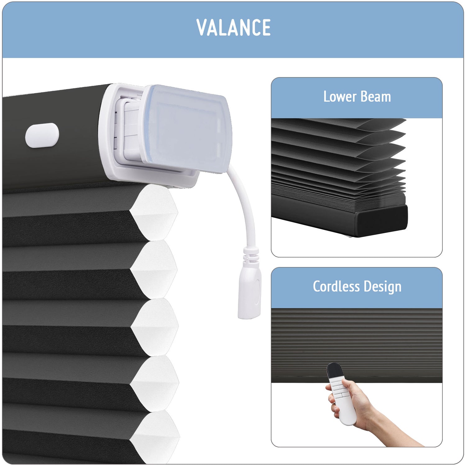 Keego No Drill Motorized Honeycomb Cellular Shades