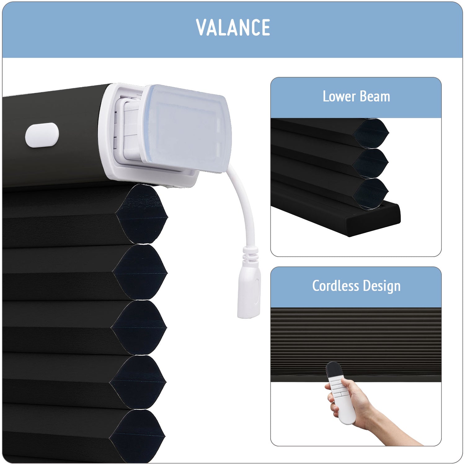 Keego No Drill Motorized Honeycomb Cellular Shades