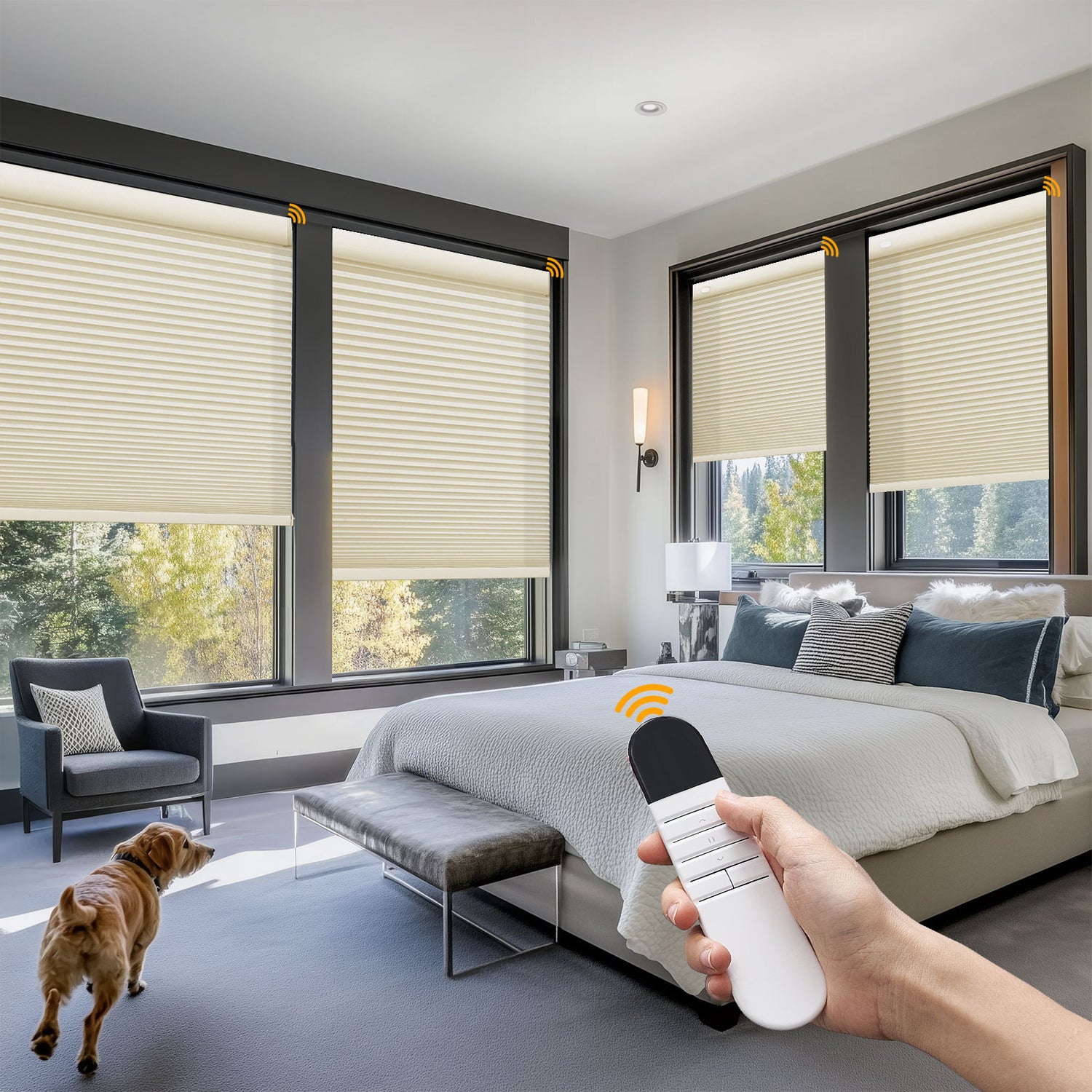 Keego No Drill Motorized Honeycomb Cellular Shades